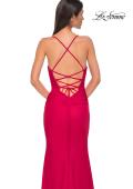 Picture of: Open Back Prom Dress with Rhinestone Detail Neckline in Red , Style 32851, Detail Picture 16