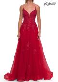 Picture of: Floral Beaded Tulle Gown with Slit and Lace-Up Back in Red, Style: 33716, Detail Picture 16