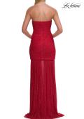 Picture of: Strapless Ruched Rhinestone Gown with Sheer Skirt in Red, Style: 33725, Detail Picture 16