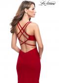 Picture of: Long Jersey Mermaid Dress with Deep V and Strappy Back in Red, Style: 25594, Back Picture