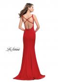 Picture of: Form Fitting Mermaid Prom Dress with Plunging Neckline in Red, Style: 25964, Back Picture