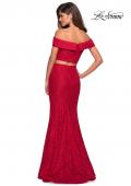 Picture of: Lace Two Piece Off the Shoulder Dress with Rhinestones in Red, Style: 27443, Back Picture