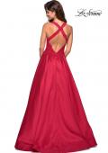 Picture of: Floor Length Mikado Gown with Lace and Rhinestones in Red, Style: 27529, Back Picture