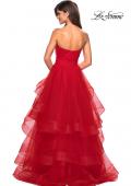 Picture of: Layered Tulle Strapless Prom Gown with Ruching in Red, Style: 27624, Back Picture