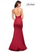 Picture of: Form Fitting Halter Satin Dress with Open Back in Red, Style: 27653, Back Picture