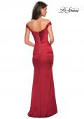 Picture of: Off the Shoulder Form Fitting Dress with Exposed Zipper in Red, Style: 27821, Back Picture