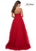 Picture of: Cascading Tulle Strapless Gown with Ruching in Red, Style: 28345, Back Picture