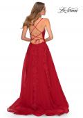 Picture of: A-line Prom Dress with Cascading Lace Detail in Red, Style: 28503, Back Picture