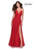 Picture of: Long Chiffon Prom Dress with Unique Lace Up Back in Red, Style: 28522, Back Picture