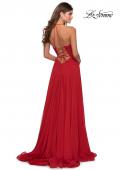 Picture of: A-line Dress with Straight Neckline and Floral Detail in Red, Style: 28600, Back Picture