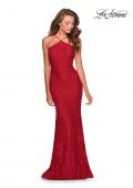 Picture of: Open Back Jersey Prom Dress with High Neckline in Red, Style: 28619, Back Picture