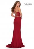 Picture of: Sleek Two Piece Pyramid Neckline Prom Dress in Red, Style: 28624, Back Picture