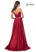 Picture of: Satin A-line Gown with Rhinestone Belt and Straps in Red, Style: 28695, Back Picture