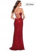 Picture of: Print Sequin Long Dress with Lace Up Back in Red, Style 29638, Back Picture
