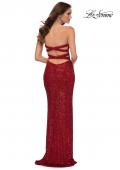 Picture of: Simple Sequin Strapless Dress with Faux Wrap Skirt in Red, Style 29681, Back Picture