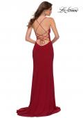Picture of: Matte Jersey Long Dress with Lace Up Back in Red, Style 29708, Back Picture