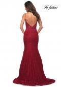 Picture of: Mermaid Lace Prom Dress with Sheer Jeweled Bodice in Red, Back Picture