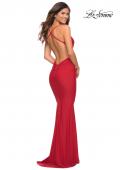 Picture of: Prom Dress with Knot at Waist and Open Back in Red, Back Picture