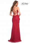 Picture of: Faux Wrap Jersey Dress with Slit and Strappy Back in Red, Back Picture