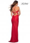 Picture of: Cut Out Prom Dress with Ruching and Open Back in Red, Back Picture