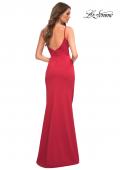 Picture of: Simple Thick Jersey Gown with High Skirt Slit in Red, Back Picture