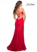 Picture of: Lace Prom Gown With Sheer Bodice and Tie Up Back in Red, Style: 30671, Back Picture