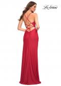 Picture of: Jersey Gown Featuring High Slit and Knot Detail in Red, Style: 30724, Back Picture
