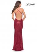 Picture of: Sequin Long Dress with V Neckline and Open Low Back in Red, Style: 31031, Back Picture