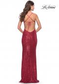 Picture of: Line Sequin Stretch Prom Dress with Defined Cups in Red, Style: 31141, Back Picture