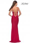 Picture of: Simple Jersey Dress with Low Open Back and Ruched Zipper in Red, Style: 31227, Back Picture