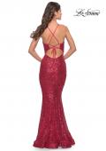 Picture of: Fitted Stretch Sequin Dress with Open Back and Defined Cups in Red, Style: 31291, Back Picture