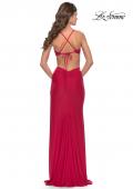 Picture of: Jersey Prom Dress with Side Cut Outs and Tie Back in Red, Style: 31292, Back Picture