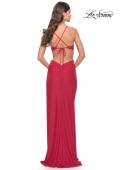 Picture of: Unique Jersey Gown with Front Cut Outs and Criss Cross Straps in Red, Style: 31293, Back Picture