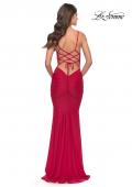 Picture of: Twist Front Cut Out Jersey Prom Dress in Red, Style: 31294, Back Picture