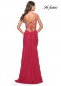 Picture of: Long Jersey Versatile Dress with Ruched Zipper in Red, Style: 31331, Back Picture