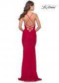 Picture of: Ruched Prom Dress with Sheer Rhinestone Bodice in Red, Style: 31337, Back Picture