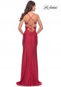 Picture of: Criss Cross Cut Out Rhinestone Jersey Dress in Red, Style: 31399, Back Picture