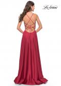 Picture of: A-Line Satin Gown with Deep V and Slit in Red, Style: 31533, Back Picture