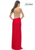 Picture of: Prom Dress with Rhinestone Sheer Bodice and Asymmetrical Skirt in Red, Style: 31537, Back Picture