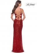 Picture of: Stretch Sequin Dress with Unique Front Cut Outs in Red, Style: 31549, Back Picture