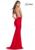 Picture of: Ruched Gown with Rhinestone Bodice and Side Cut Outs in Red, Style: 31606, Back Picture