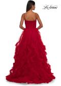 Picture of: Ruffle Tulle Dress with Unique Skirt and Illusion Corset Bodice in Red, Style: 32719, Back Picture