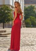 Picture of: Rhinestone Fitted Gown with Draped Bodice and Sheer Corset Back in Red, Style: 33343, Back Picture