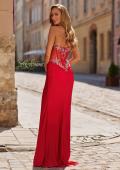 Picture of: Strapless Beaded Corset Gown with Sheer Bodice and High Slit in Red, Style: 33440, Back Picture