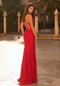 Picture of: Rhinestone Lace Gown with Crisscross Open Back in Red, Style: 33733, Back Picture