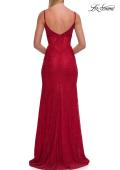 Picture of: Rhinestone Lace Gown with Sheer Bodice and Side Slit in Red, Style: 33442, Detail Picture 18