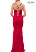 Picture of: Ruched Satin Gown with Sweetheart Neckline and Lace-Up Back in Red, Style: 33764, Detail Picture 20