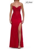 Picture of: Strapless Corset Gown with High Slit and Ruched Jersey Skirt in Red, Style: 33465, Detail Picture 22