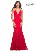 Picture of: Long Mermaid Lace Dress with Back Rhinestone Detail in Red, Style: 28355, Detail Picture 23