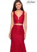 Picture of: Two Piece Lace Prom Dress with Rhinestones in Red, Style: 27302, Detail Picture 1